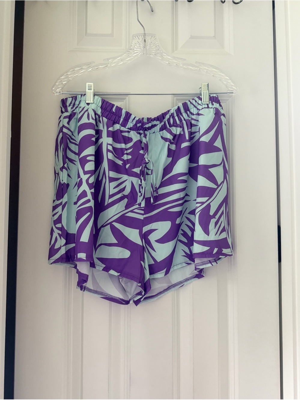 SHEIN Mint & Purple Tropical Print Swim Cover-Up Shorts